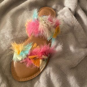 2 Strap Colorful Feather Sandals